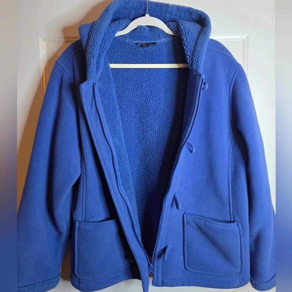 Lands End Jacket Hooded Toggled Full Zip Inner Fleece Blue Large 14-16 - Picture 5 of 10